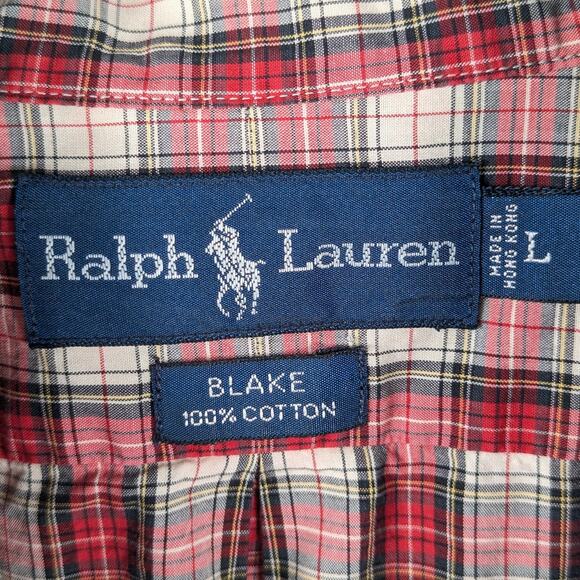 Ralph Lauren Blake Shirt L Red Plaid Button Front 100% Cotton Made in Hong Kong - Picture 2 of 3